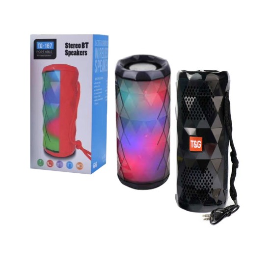 T&G WIRELESS BLUETOOTH SPEAKER TG-167 FM/TF/U DISK/MICROSD/USB/AUX WITH RGB COLORFUL LIGHT BLACK